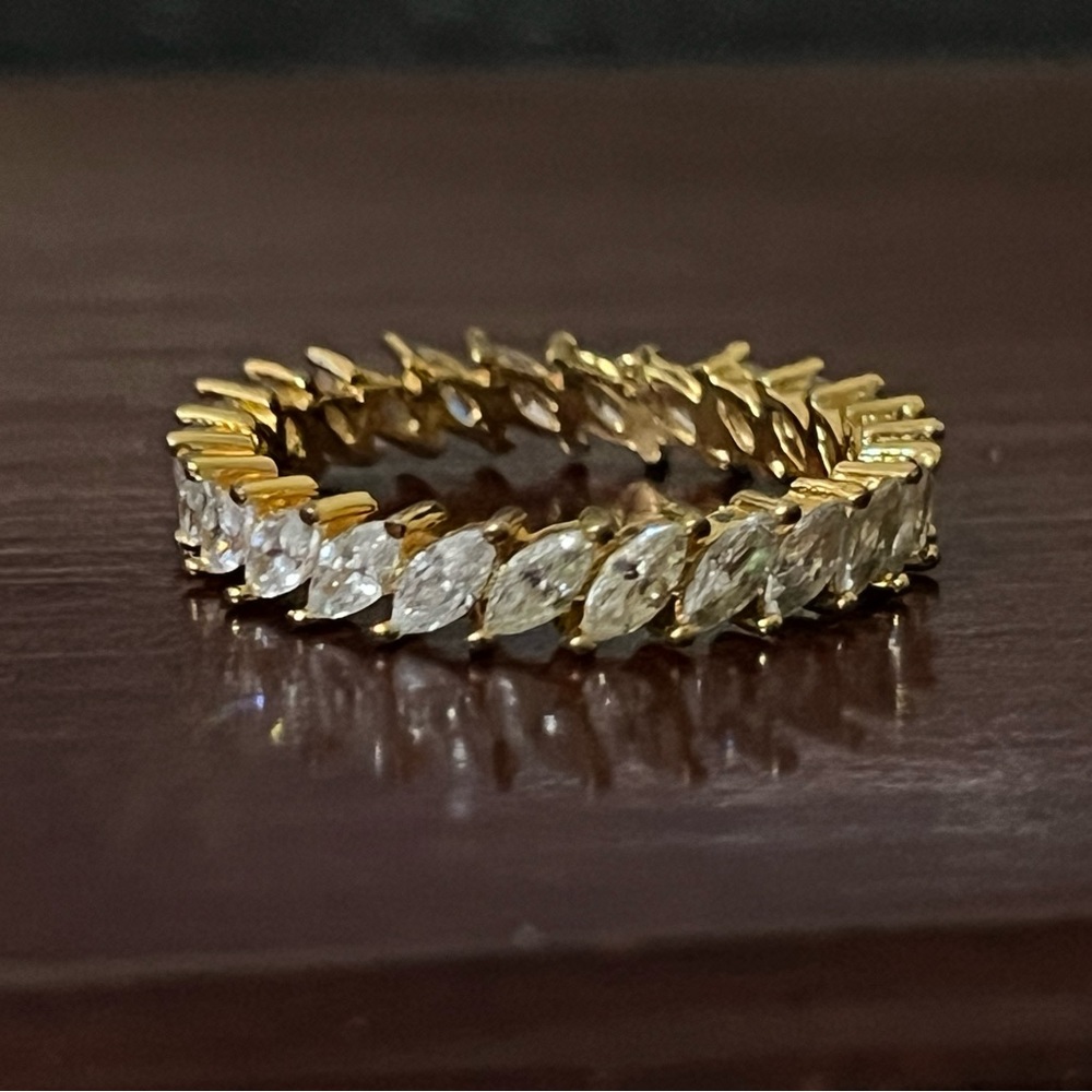 Gold Marquise-Cut Eternity Band with Clear Stones - Women Jewelry Ring